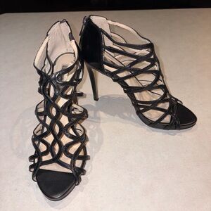 Black Strappy Cage Stiletto Heels